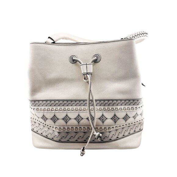 Brighton Ferrara Levia Lorenza Vallera Bucket White Leather Shoulder Bag Braided - Picture 1 of 16